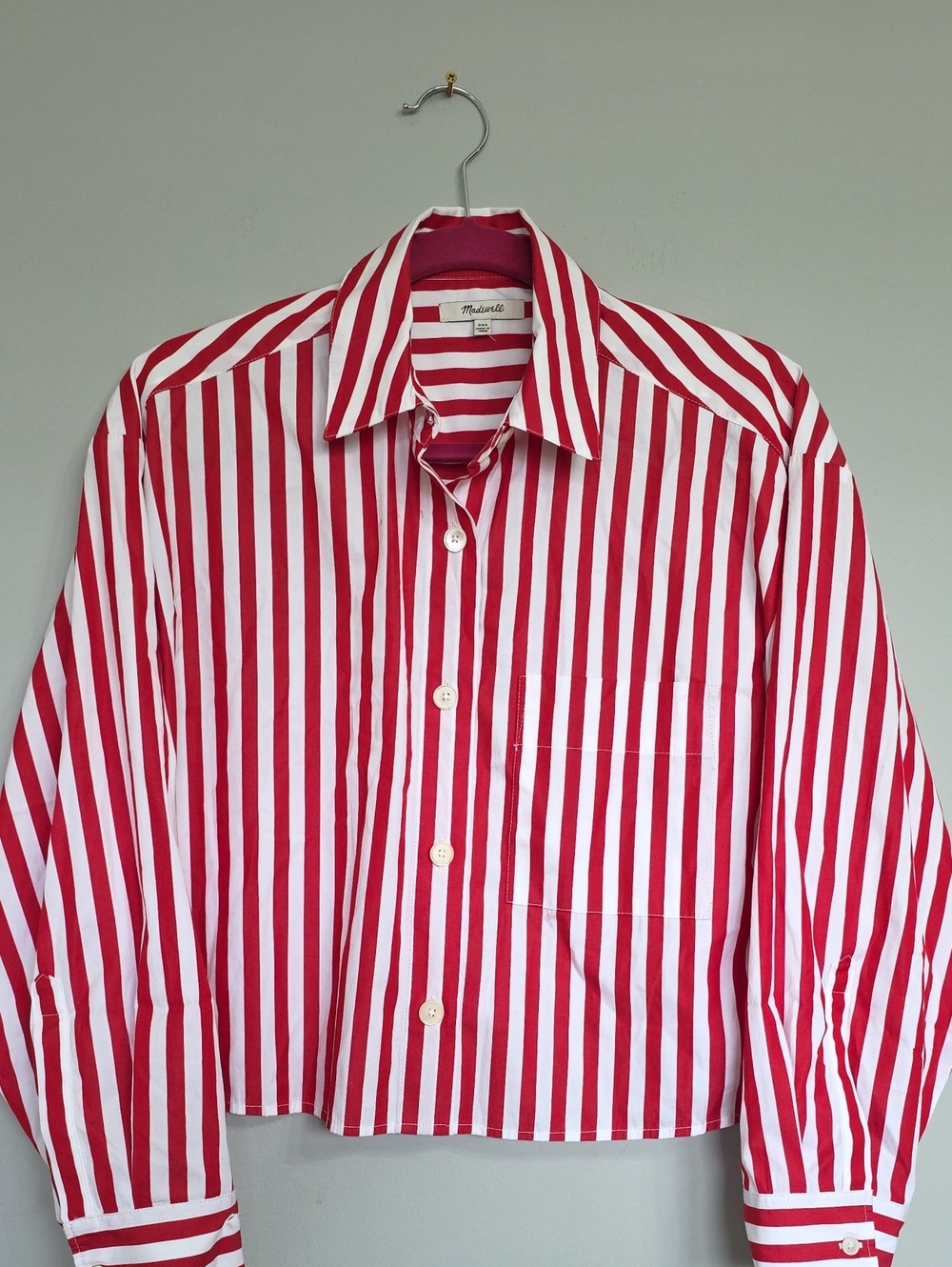 Madewell Red and White Striped Cotton Button-Up Shirt